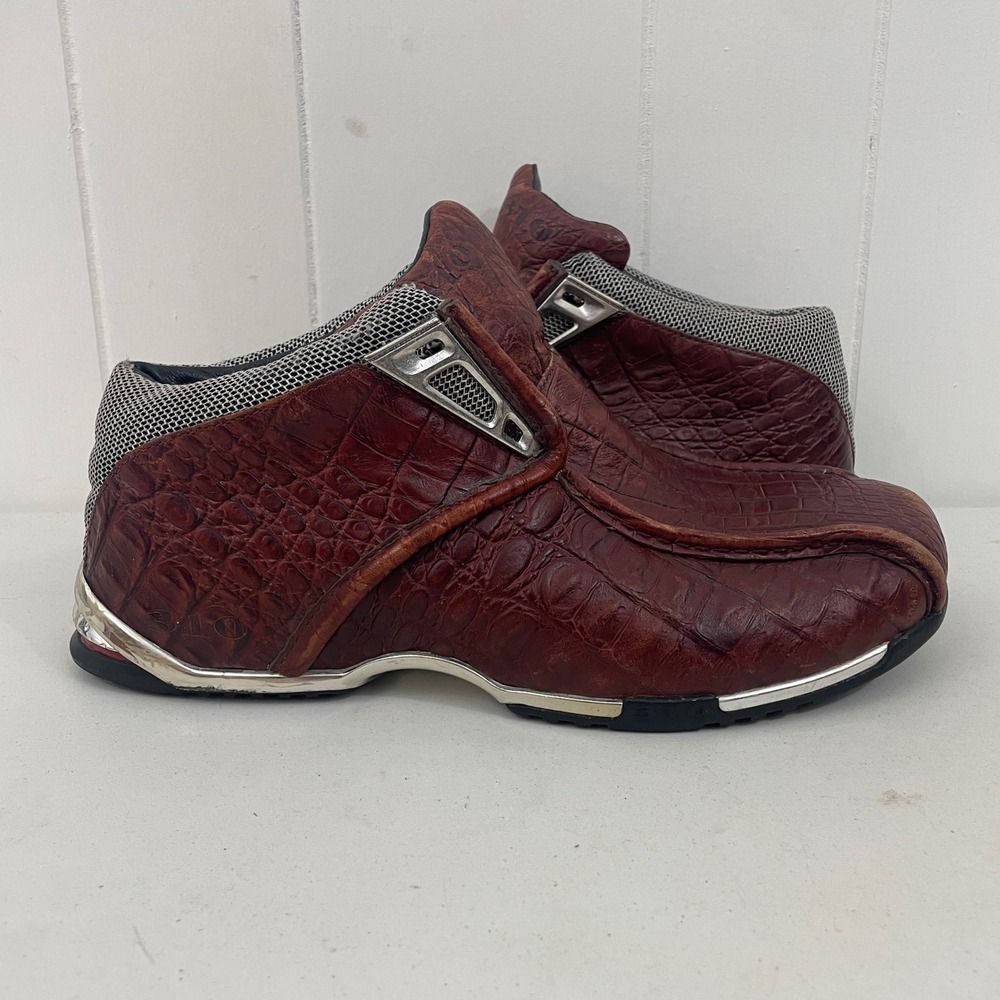 310 Motoring Crocodile Embossed Chrome Shoes Sample Brown Men's Size 10 NO BOX
